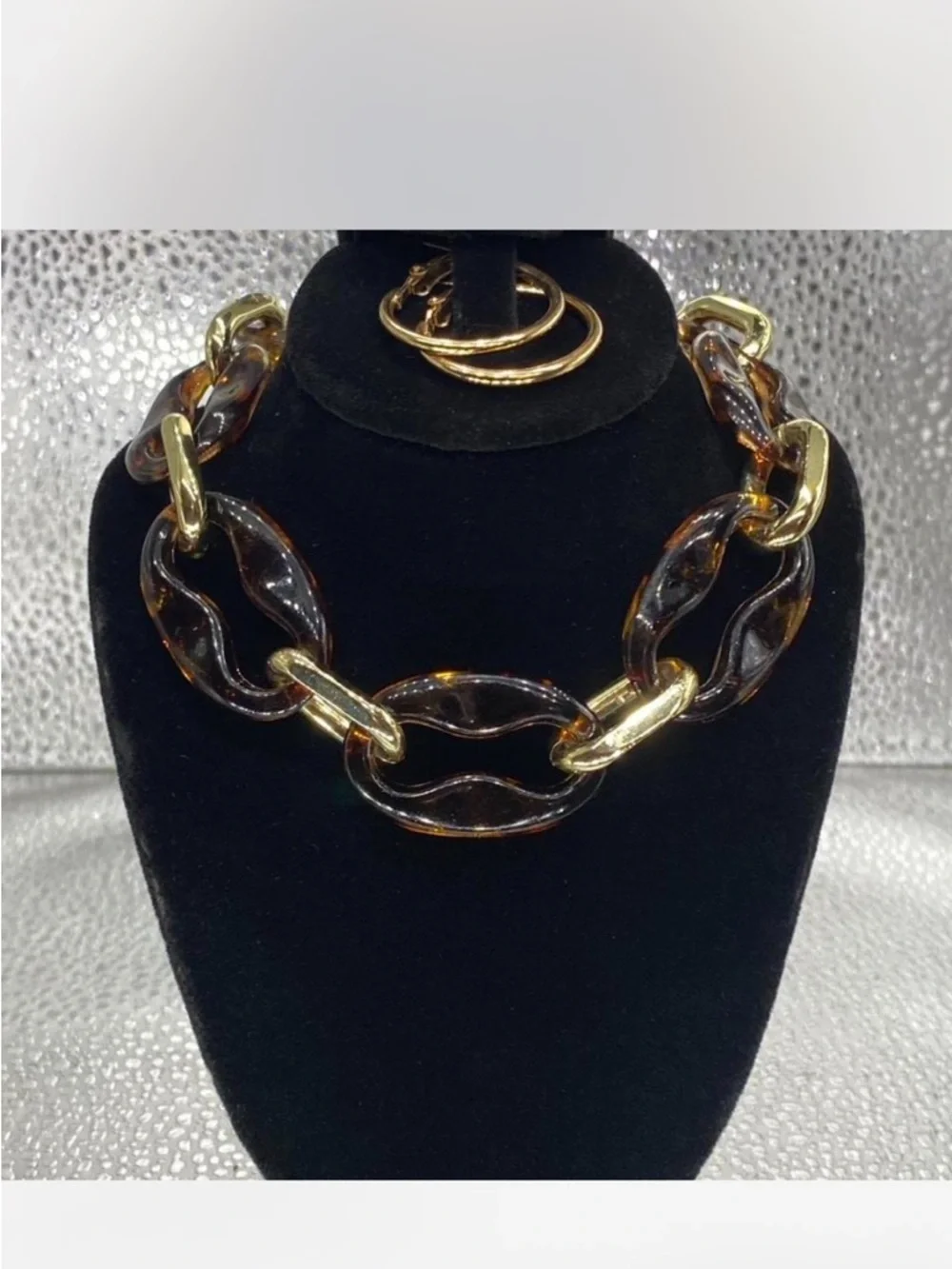 Southwestern **^ Gold / Amber ^^^ Chunky Link Necklace / Hoop Earrings *** - Picture 2 of 9